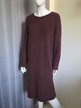 Uniqlo Deep Burgundy Long-Sleeve Bouclé Knit Sweater Dress